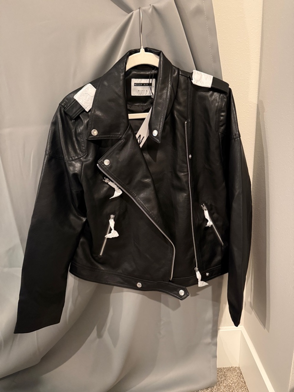 Black Faux Leather Moto Jacket - Women NWT